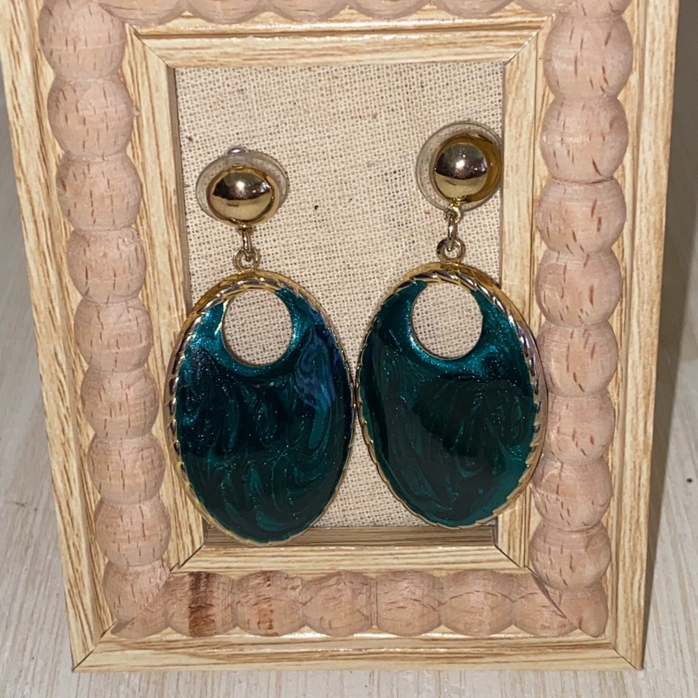 Vintage Green Swirl Resin Drop Earrings